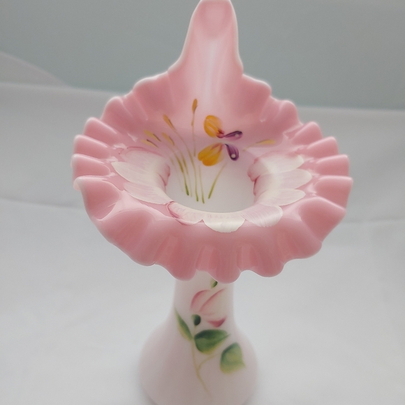 Fenton glass hand painted Rosalene floral jack in the pulpit vase - Picture 2 of 6